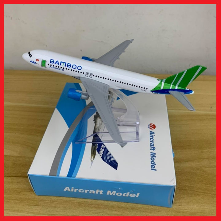 Mô hình máy bay tĩnh Bamboo Airways A320 16cm không có bánh xe, kèm đế mica