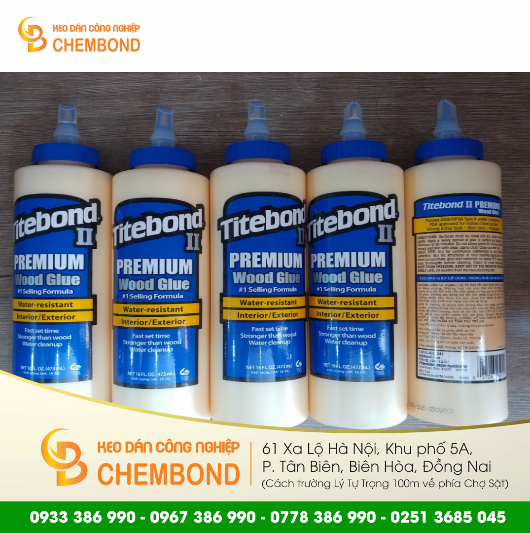 Keo Dán Gỗ Ngoài Trời Titebond II Premium Wood Glue - Màu Xanh 475ml