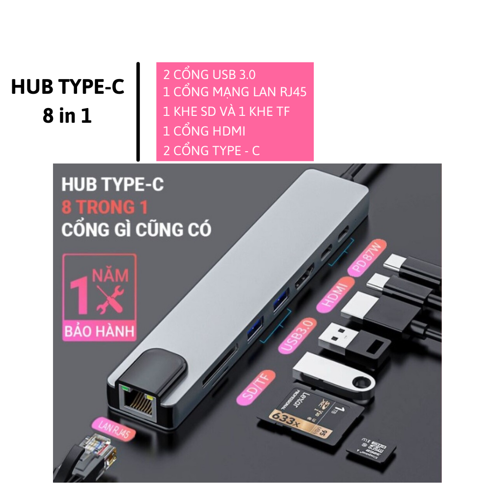USB SD TF RJ45 Type-C 3.1 Đến 4K HDMI Bộ