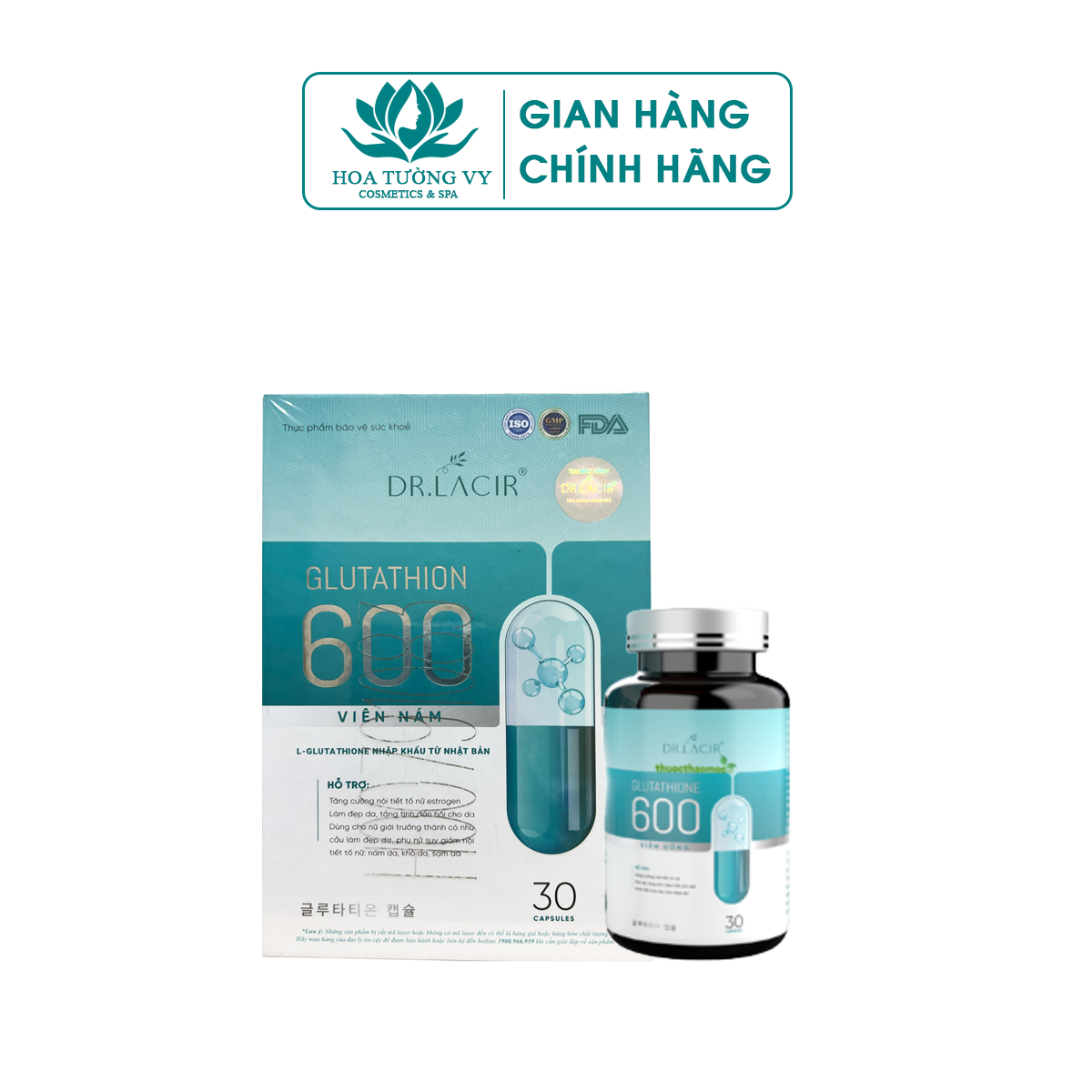 [FreeShip - ĐẢM BẢO CHÍNH HÃNG] Viên Uống Chống Nám, Trắng Da GLUTATHIONE 600 - ĐR LACIR 30 viên