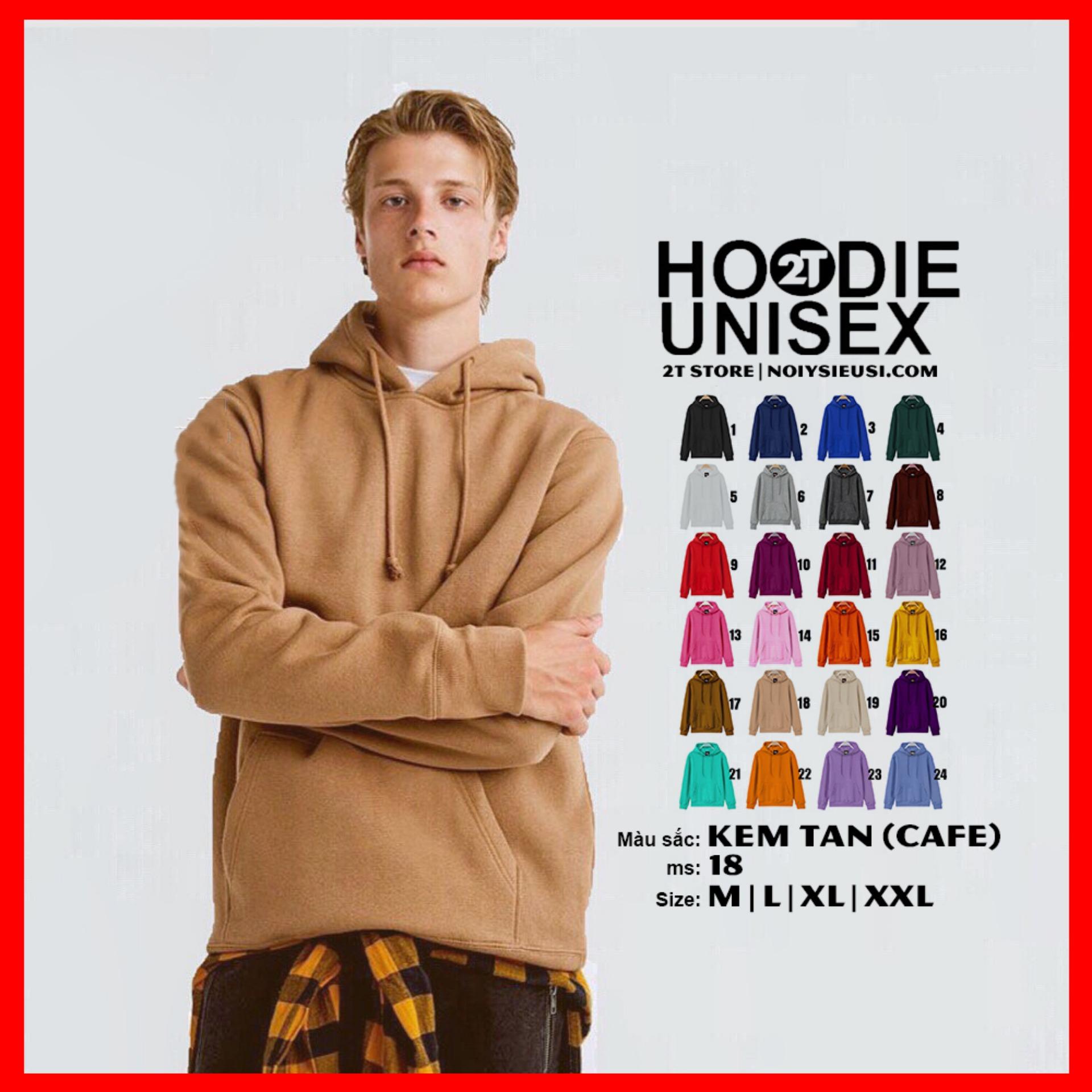 Áo khoác nỉ hoodie trơn nón 2 lớp unisex 2t store - kem tan