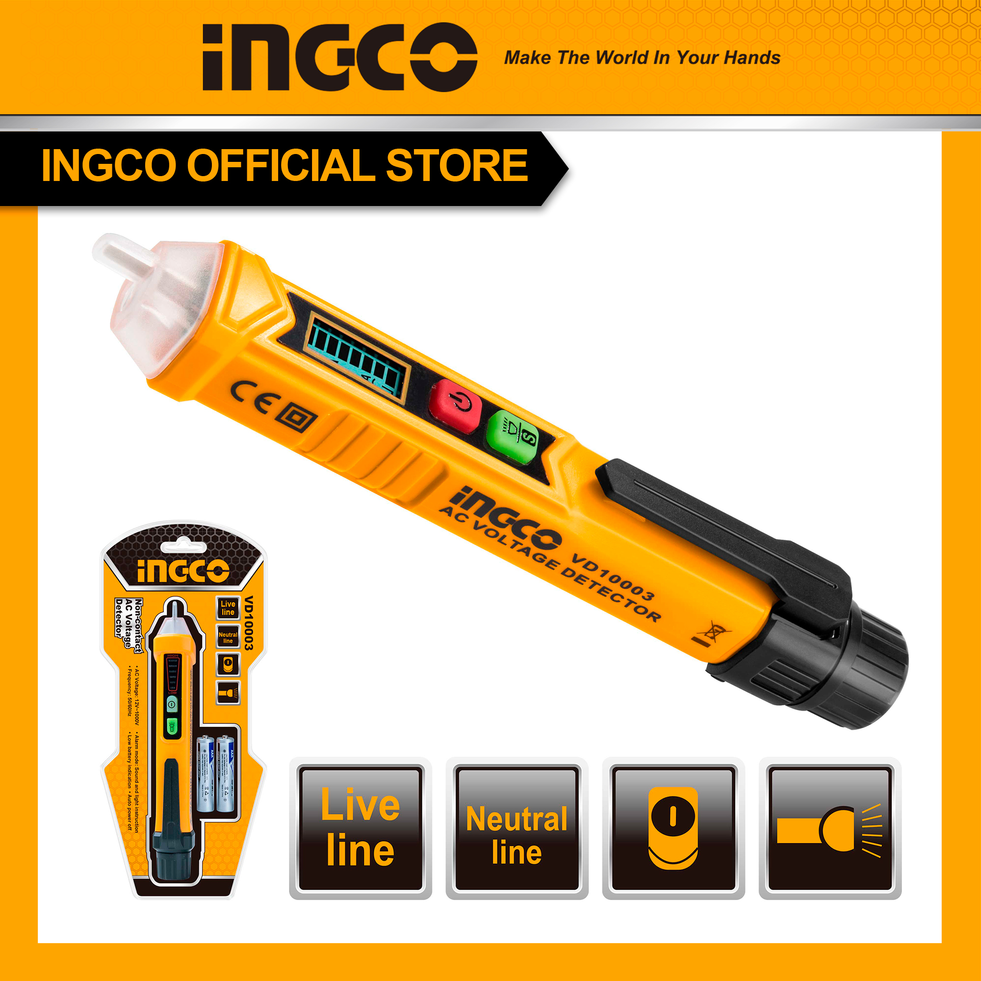 Bút thử điện kỹ thuật số đa năng INGCO VD10003 đầu dò điện áp cảm ứng dây pha không tiếp xúc dòng điện