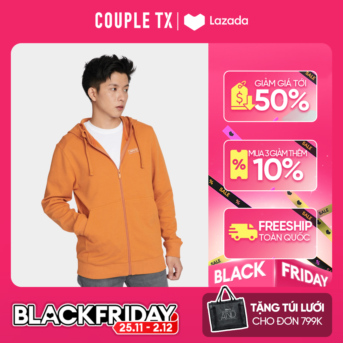 [25.11 - 2.12 Voucher lên đến 200K] Áo Khoác Nam COUPLE TX - Chống Nắng Basic Thun Gân Chéo Có Nón MOK 1026/MOK 1041