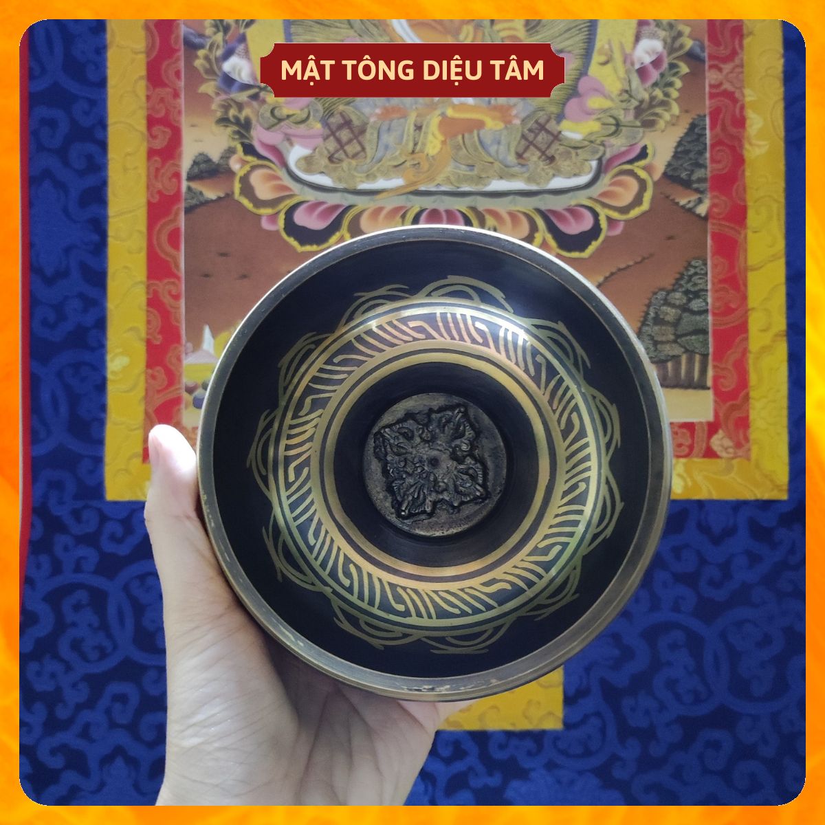 Chuông xoay mật tông Tây Tạng Nelpal chiếc bát biết hát chuông thiền xoay 10,5cm Đồ thờ cúng Mật tông Diệu Tâm