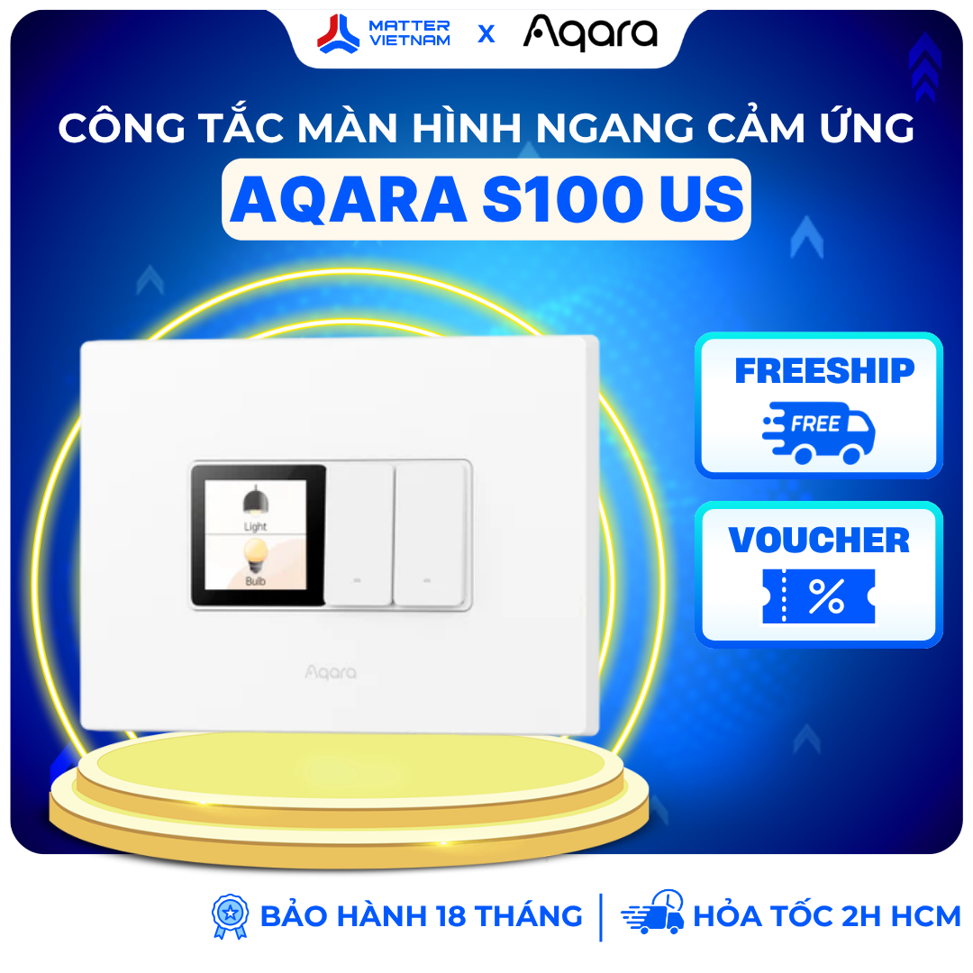 Aqara S100 US - Công Tắc Chữ Nhật Màn Hình Ngang, Tích Hợp Màn Hình Cảm Ứng, 2 Nút Vật Lý, WS-K16D - BẢN QUỐC TẾ