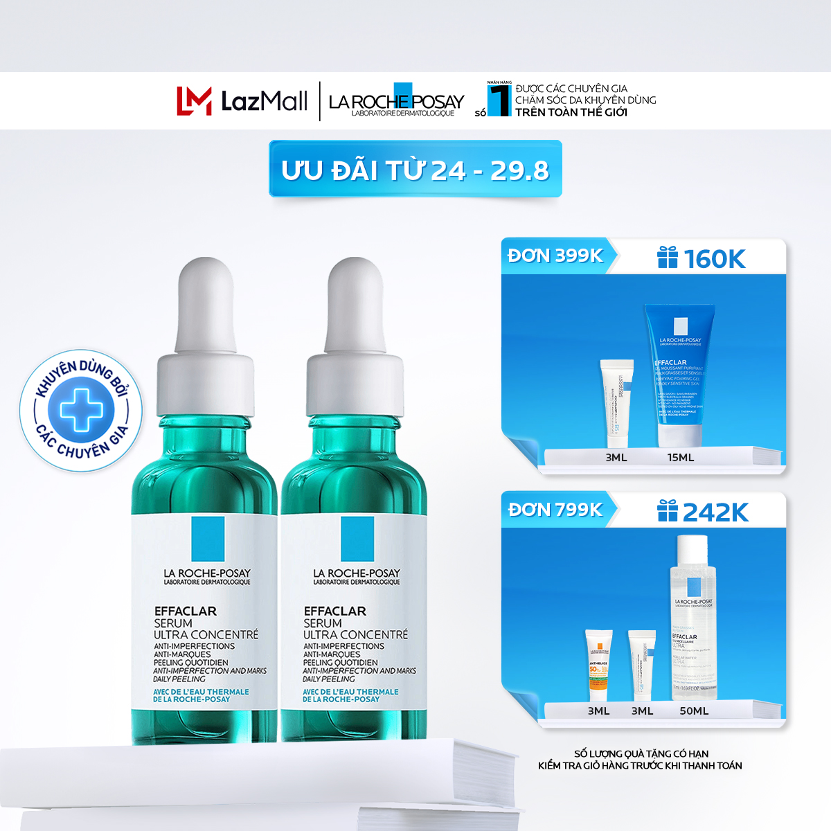 Bộ đôi dưỡng chất giảm mụn 3 tác động La Roche-Posay Effaclar Serum 30ml