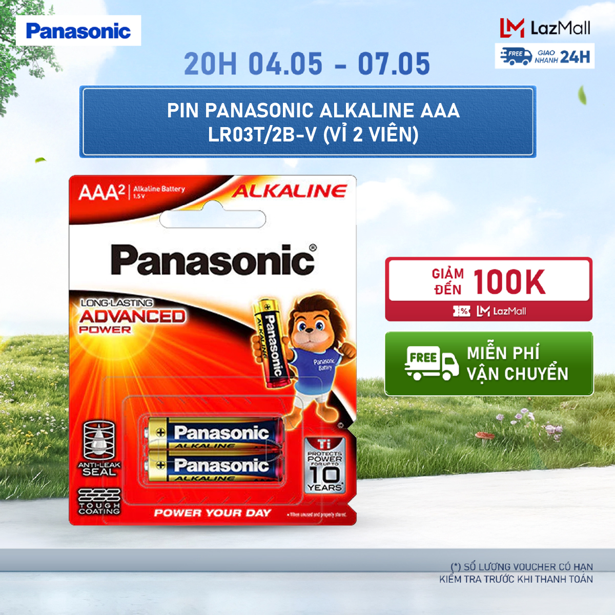 Vỉ 2 viên Pin Panasonic Alkaline AAA LR03T/2B-V – Hàng Chính Hãng