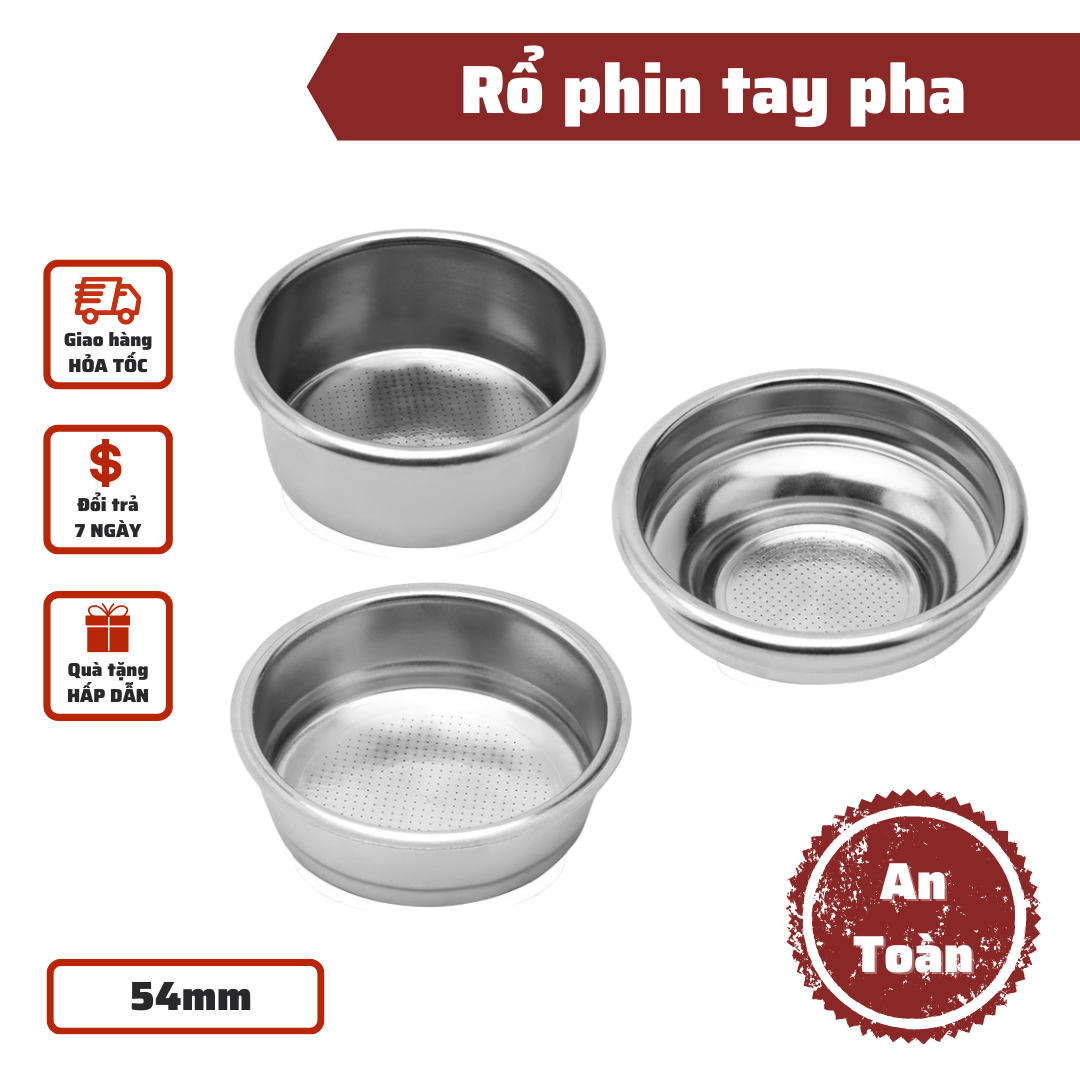 Rổ phin inox 54mm cafe pha máy lỗ nhỏ tạo crema dày sánh và mịn đủ size đủ loại bảo hành 1 đổi 1 pha cà phê espresso