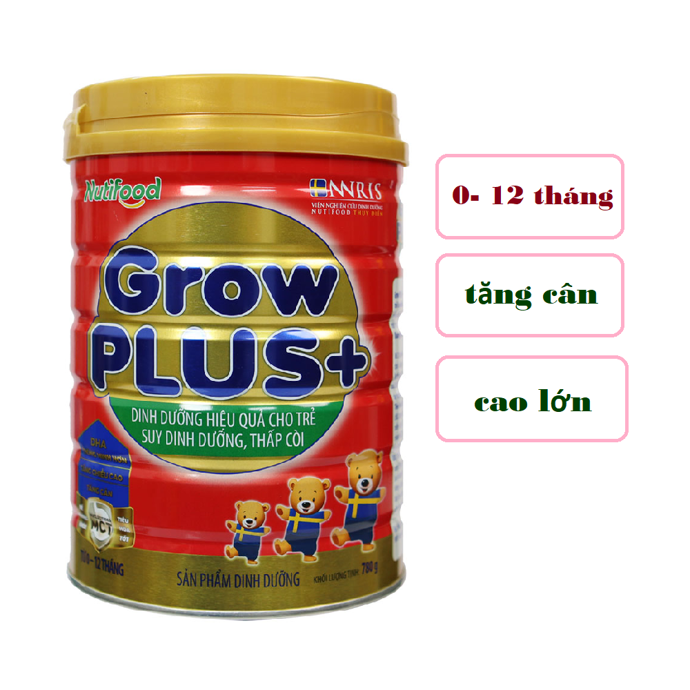 Sữa Bột GROW PLUS ĐỎ dành cho trẻ suy dinh dưỡng thấp còi, lon 800gr, dành cho trẻ từ 0 - 12 tháng t