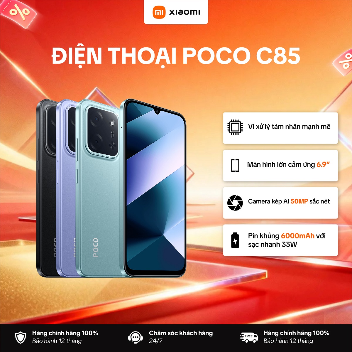 Xiaomi Poco C85 Phone (6+128Gb) |   6.9" 120Hz Screen |   50Mp Ai Dual Camera |   Helio G81-Ultra Chip |   Genuine Product with 18-Month Warranty