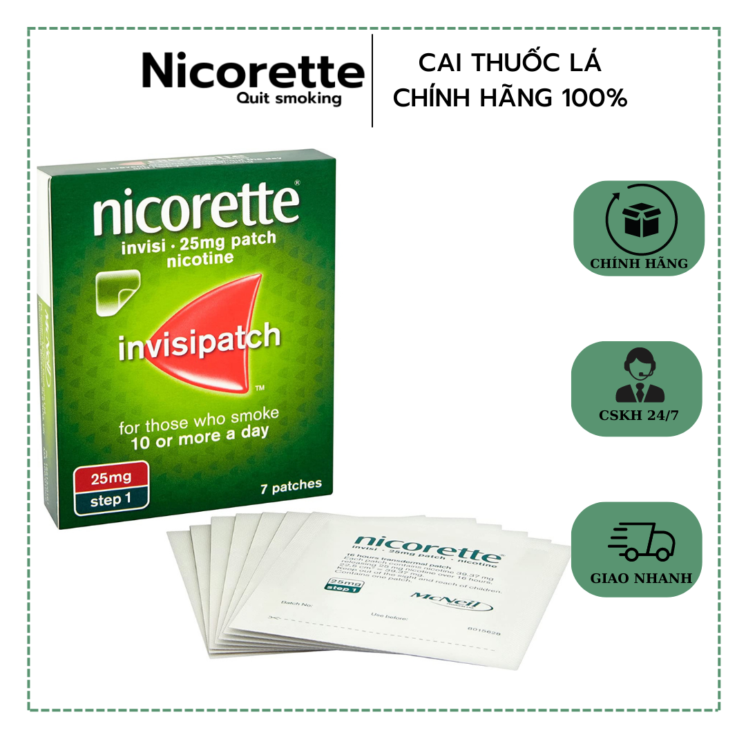 Miếng dán cai thuốc.lá Nicorette invisiPatch 25mg Step 1-7patches
