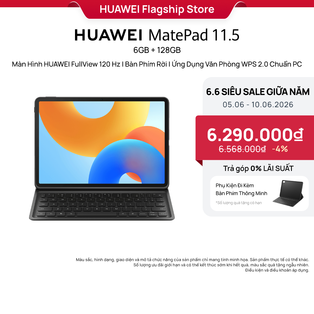 Máy tính bảng HUAWEI MatePad 11.5 | 6GB+128GB | Màn Hình HUAWEI FullView 120 Hz | Bàn Phím Rời | Ứng Dụng Văn Phòng WPS 2.0 Chuẩn PC