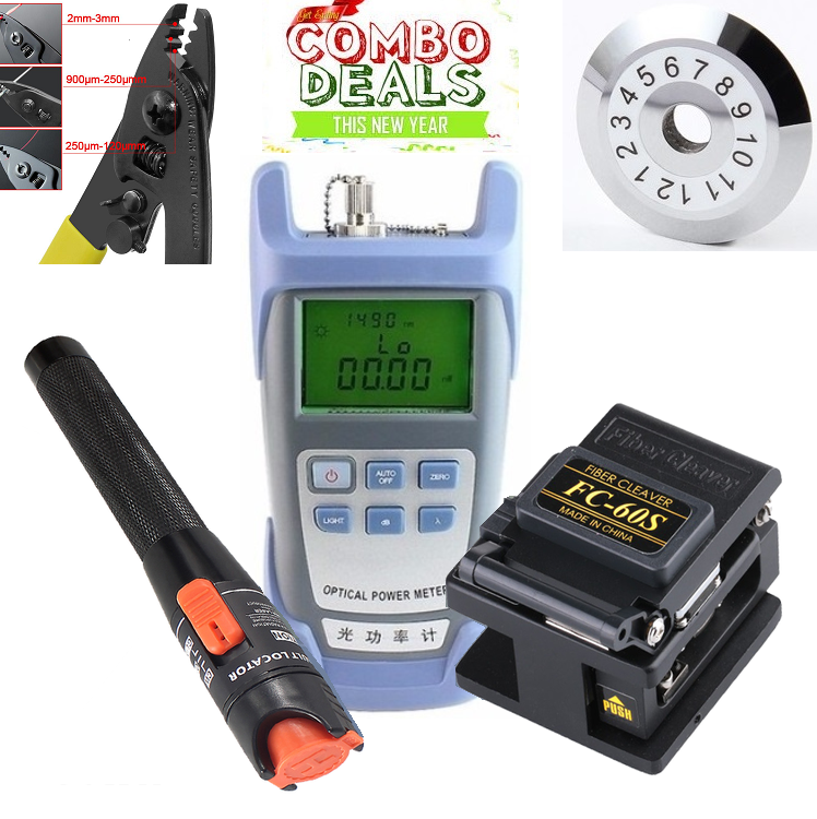 Fc-60S Optical Cutter + Dpx-40D Optical Power Meter + 10Km Fiber Optic Fault Detector + Replacement Blade Free Fiber Optic Stripping Pliers