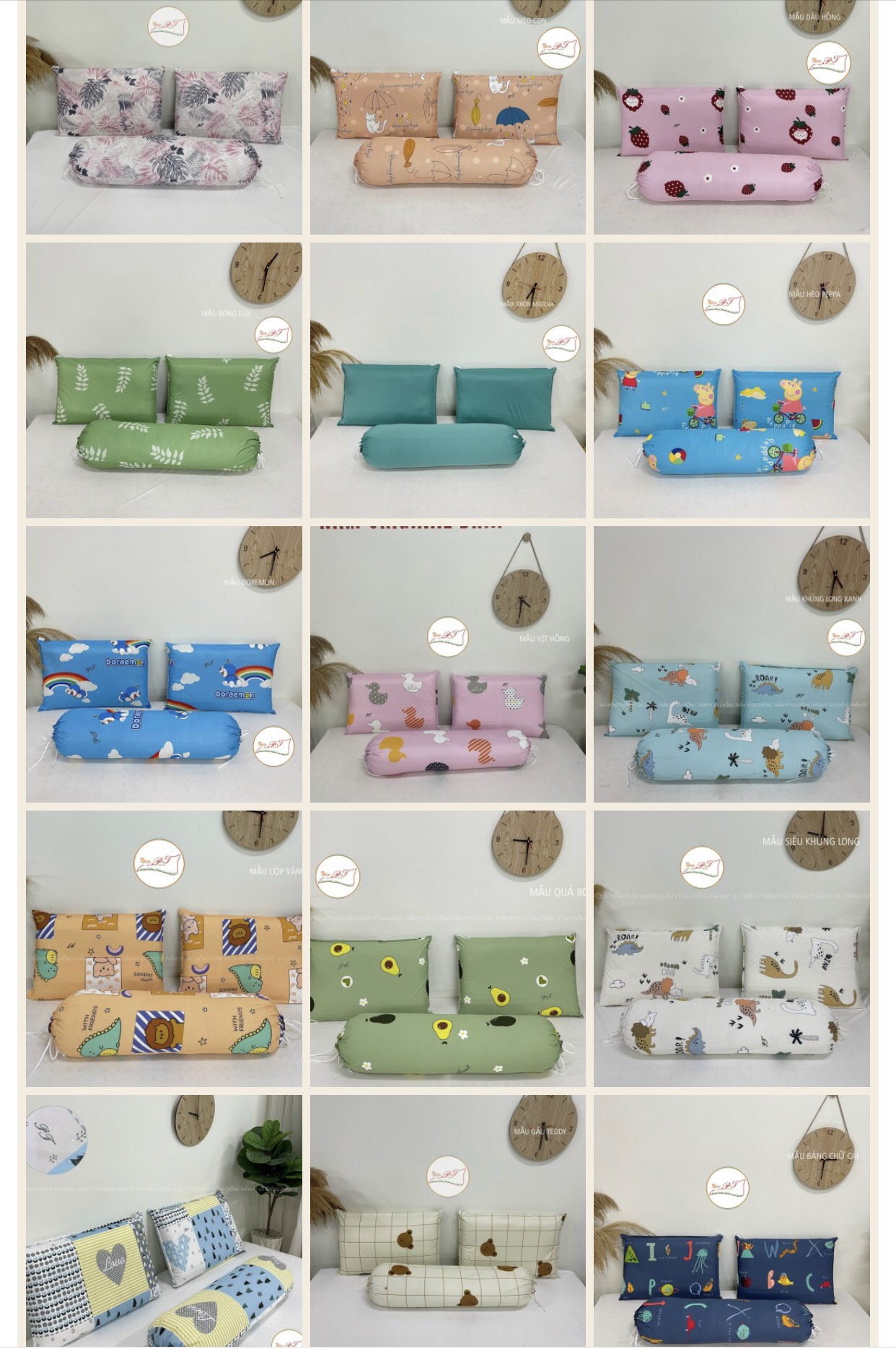 Vỏ gối chống thấm PT chính hãng quý khách vui lòng chọn size vỏ gối rồi ib mẫu shop nhé, nhiều mẫu đẹp lắm ạ