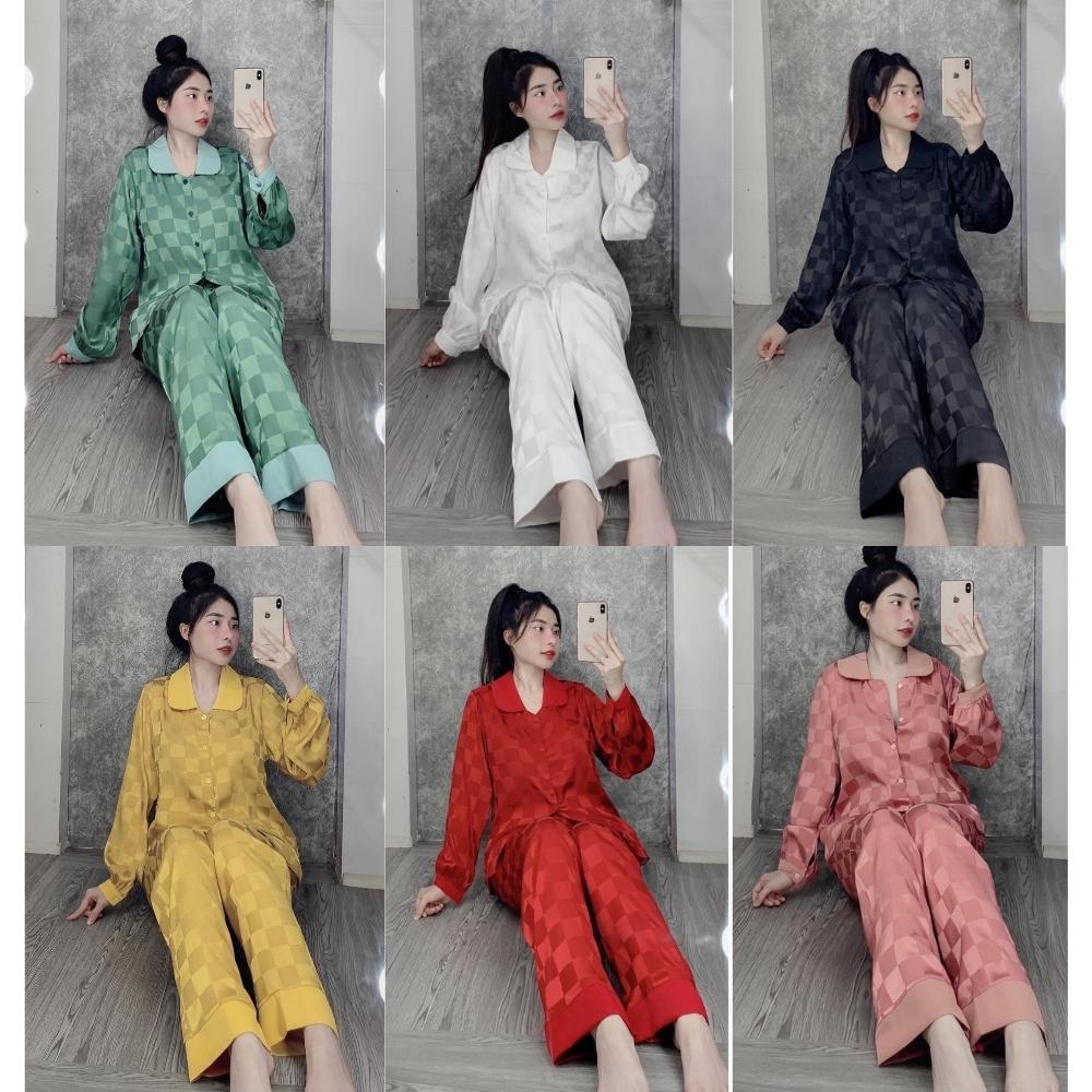 Đồ bộ ngủ pijama lụa gấm cao cấp áo dài- quần dài - bộ mặc nhà siêu hot cổ sen