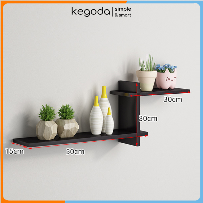 Kệ gỗ trang trí bậc thang 2 tầng không cần khoan, kích thước ngang 77cm x cao 30cm x sâu 15cm, nhiều màu