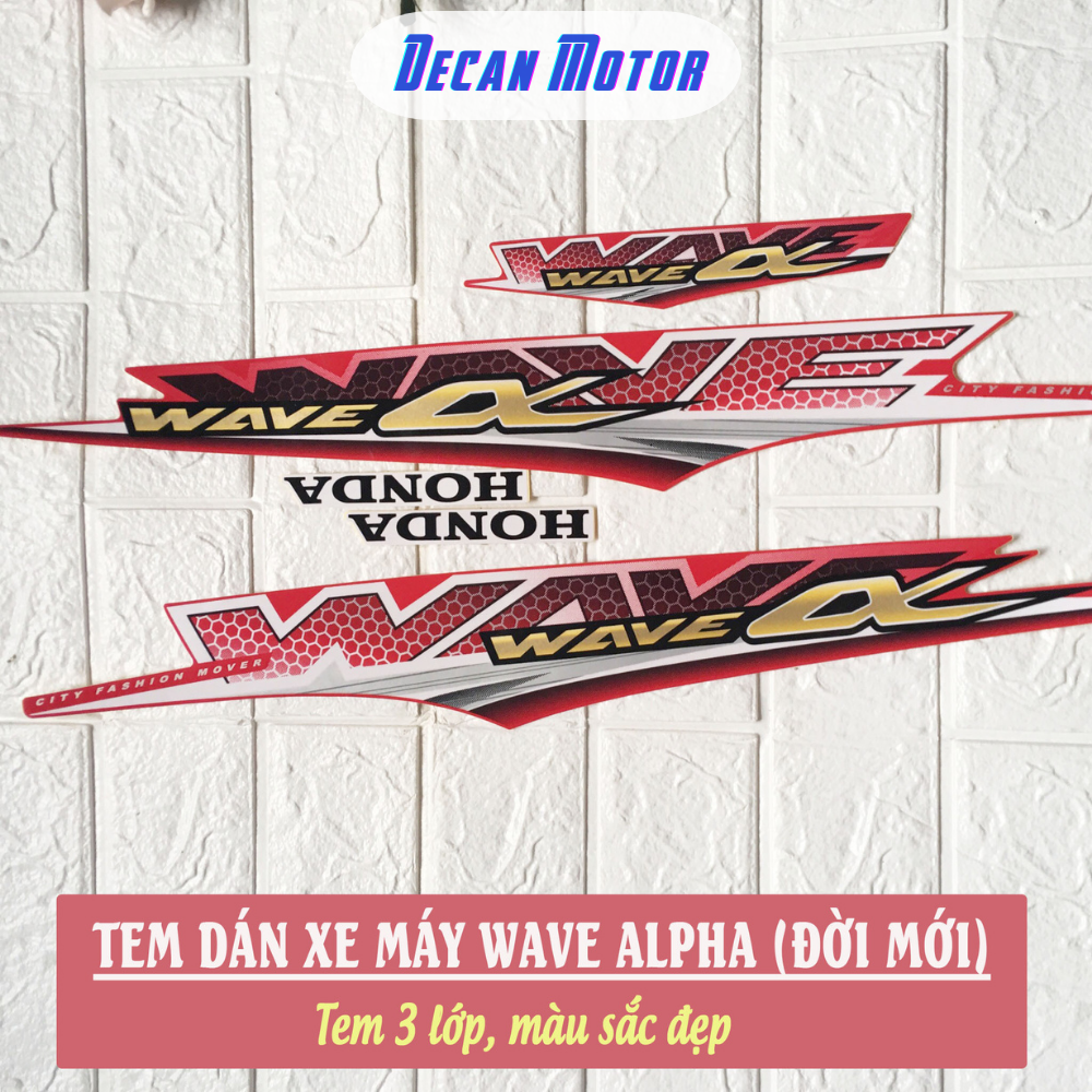 Tem xe wave alpha đời mới, tem xe wave có đủ màu cho các màu xe, dán bền đẹp giúp xe trông như mới