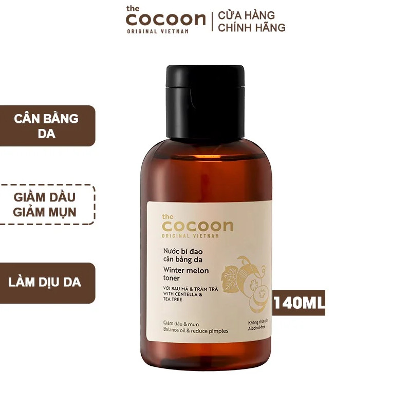 Toner nước cân bằng da bí đao cocoon 140ml giảm dầu và mụn ẩn, làm sạch lỗ chân lông, cân bằng độ pH, cấp ẩm cho da Học Viện Quân Y Việt Nam
