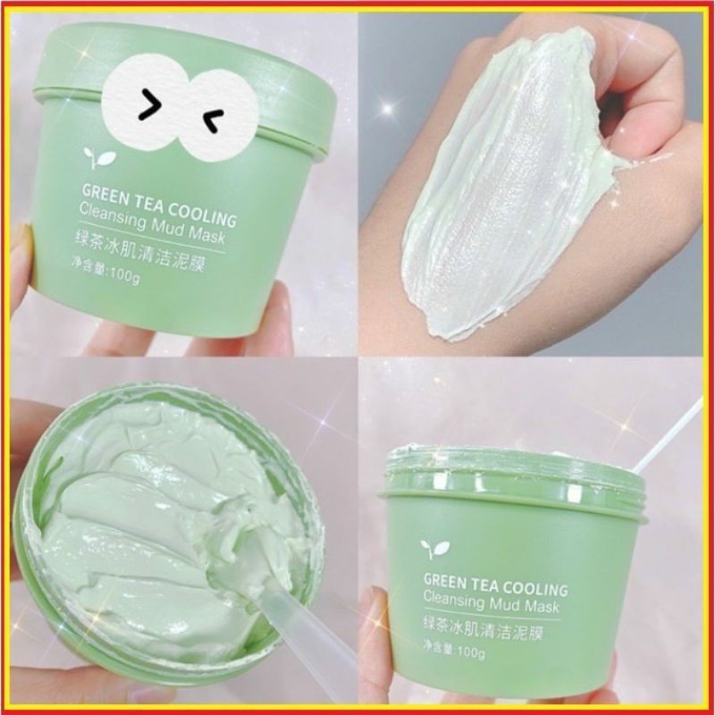 Hộp mặt nạ bùn đất sét trà xanh Maigoole100g se khít chân lông; giảm mụn