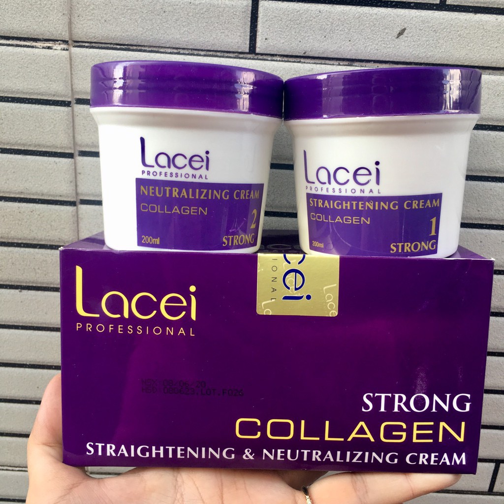 THUỐC DUỖI TÓC LACEI  TÍM COLLAGEN Mini (Hũ 200ml x 2)