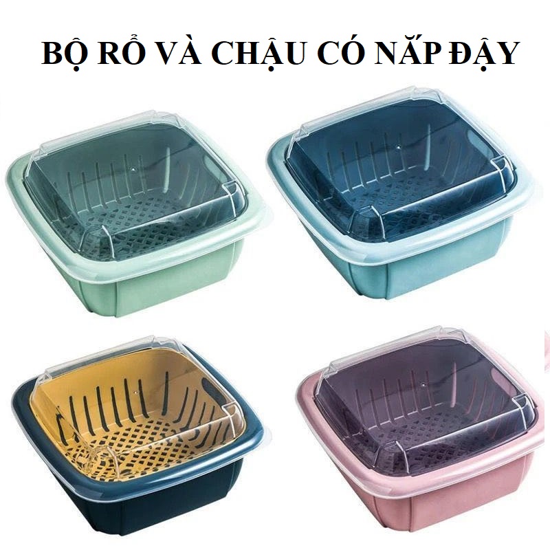 [ GIÁ THANH LÍ ] Bộ 3 món thau rổ nhựA,Rổ có nắp đậy đựng rau củ quả, thực phẩm ,Nhỏ Gọn Tiện Lợi GIúp Bảo Quản Thực Phảm An Toàn Tươi Ngon Hơn