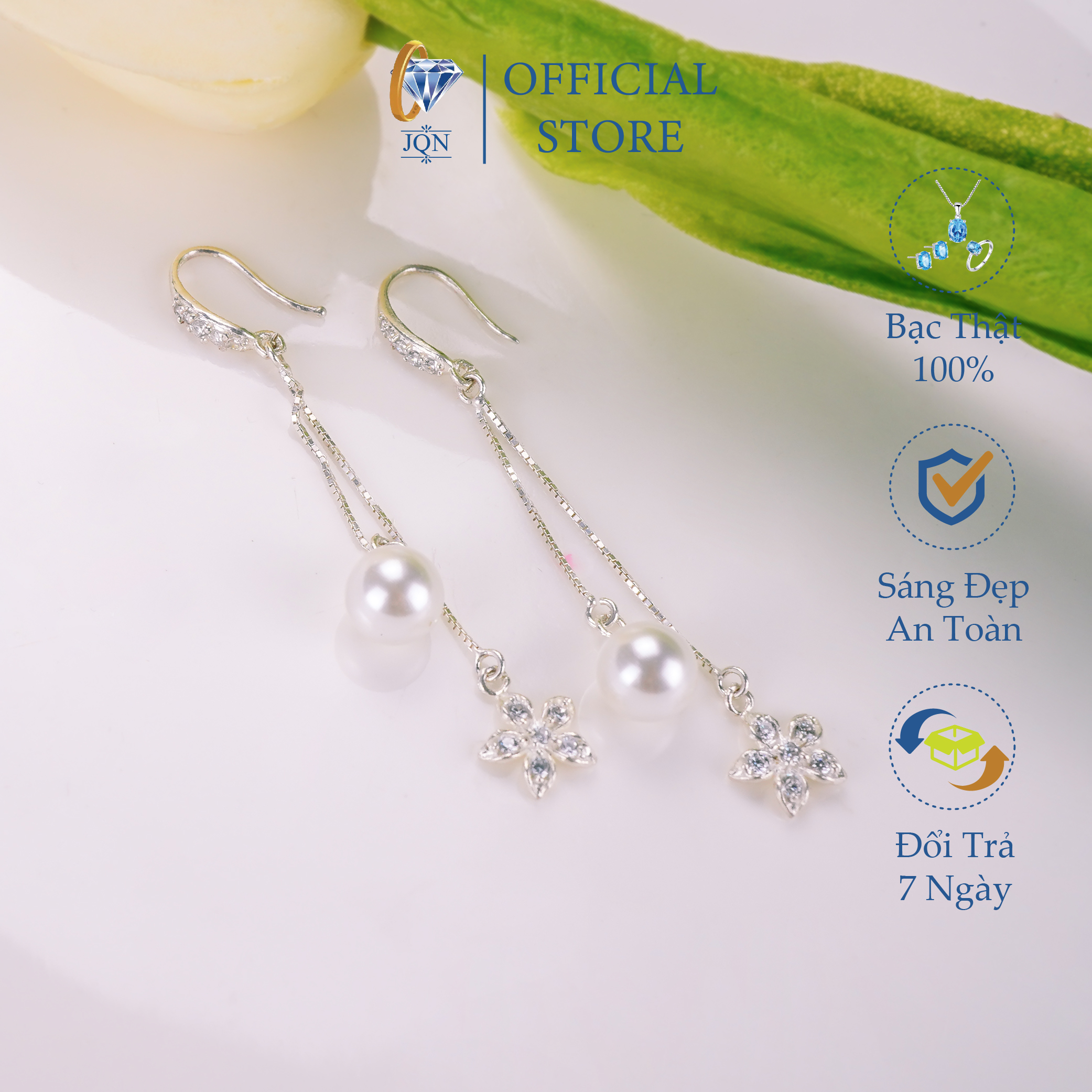 Bông Tai Dáng Dài Dự Tiệc JQN Chất Liệu Bạc Ta Sáng Đẹp