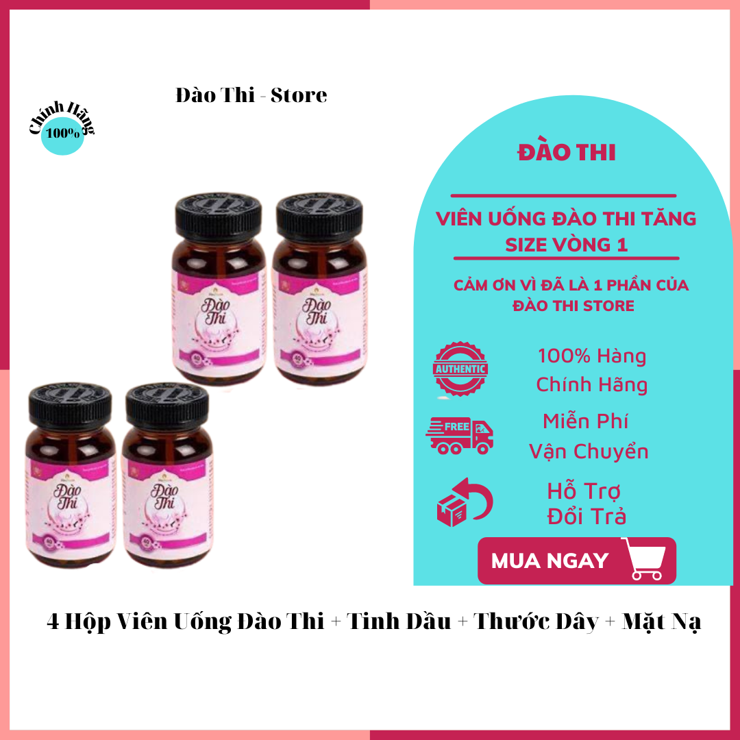 [ Tặng Tinh Dầu Massage ] 4 Hộp Viên Uống Đào Thi Tăng V1+Tặng Tinh Dầu MaSa V1+Thước Dây