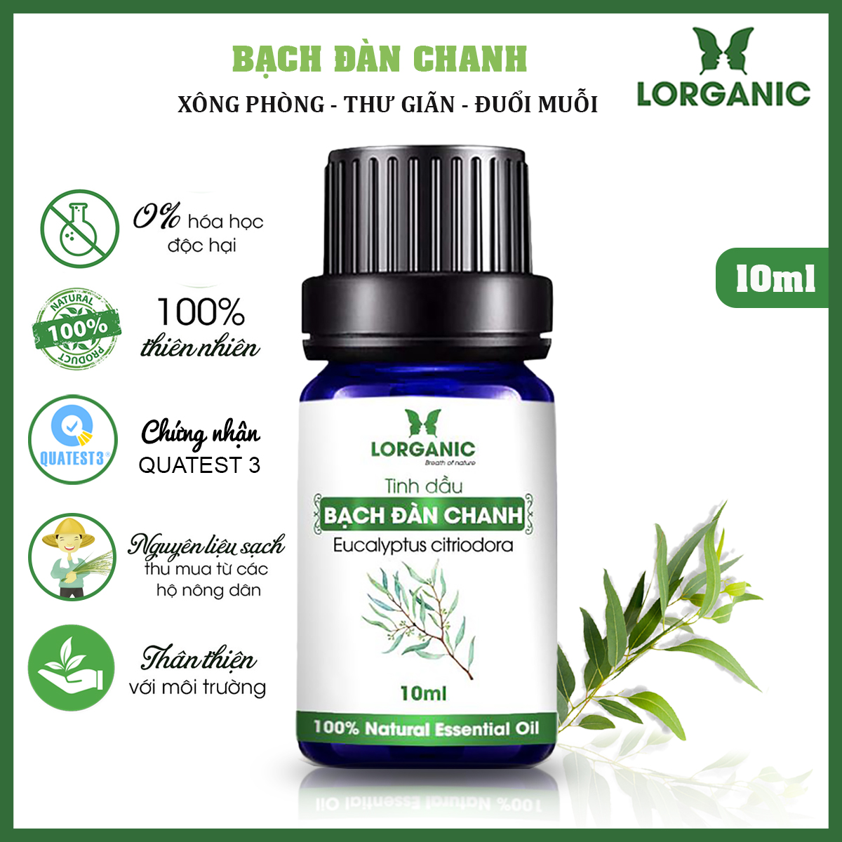 [HCM]Tinh dầu bạch đàn chanh Lorganic Eucalyptus citriodora 10ml, 50ml