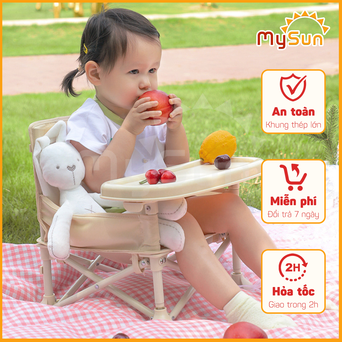Ghế ngồi ăn dặm gấp gọn bằng nhựa giá rẻ cho trẻ em bé MySun