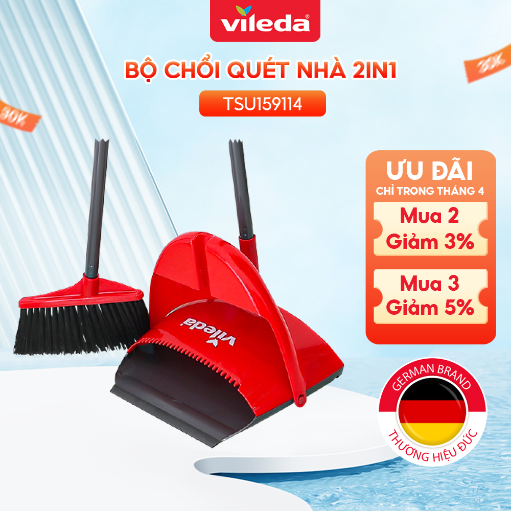 Chổi quét kèm hốt rác VILEDA Clean&Close gấp gọn tiện lợi, tích hợp rãnh gạt hiện đại TSU159114