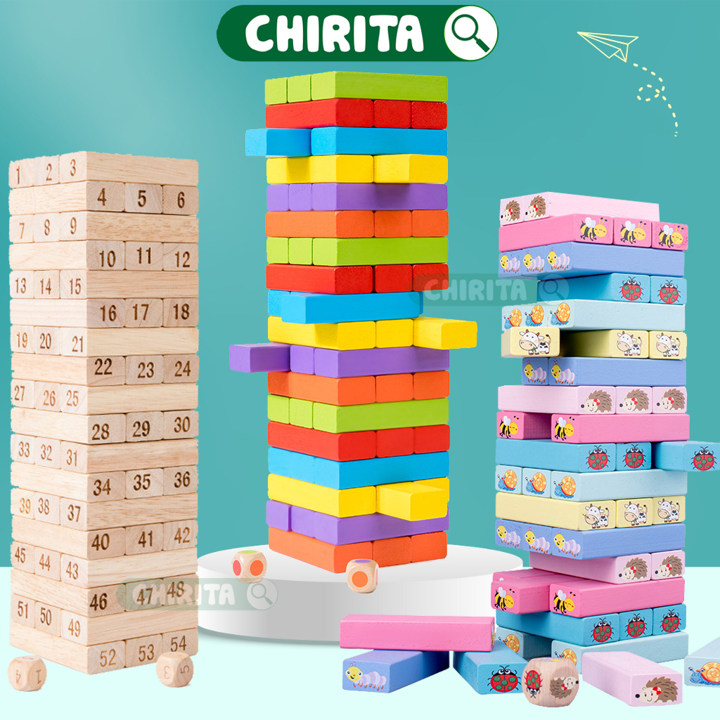 Bộ đồ chơi rút gỗ loại lớn phiên bản số / màu - trò chơi rút gỗ, đồ chơi cho bé trai và gái thông minh, đồ chơi rút gỗ và xếp hình thông minh cho trẻ em chirita