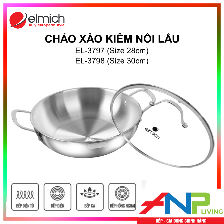 Chảo xào kiêm nồi lẩu elmich trimax el-3797 size 28cm / el-3798 size 30cm