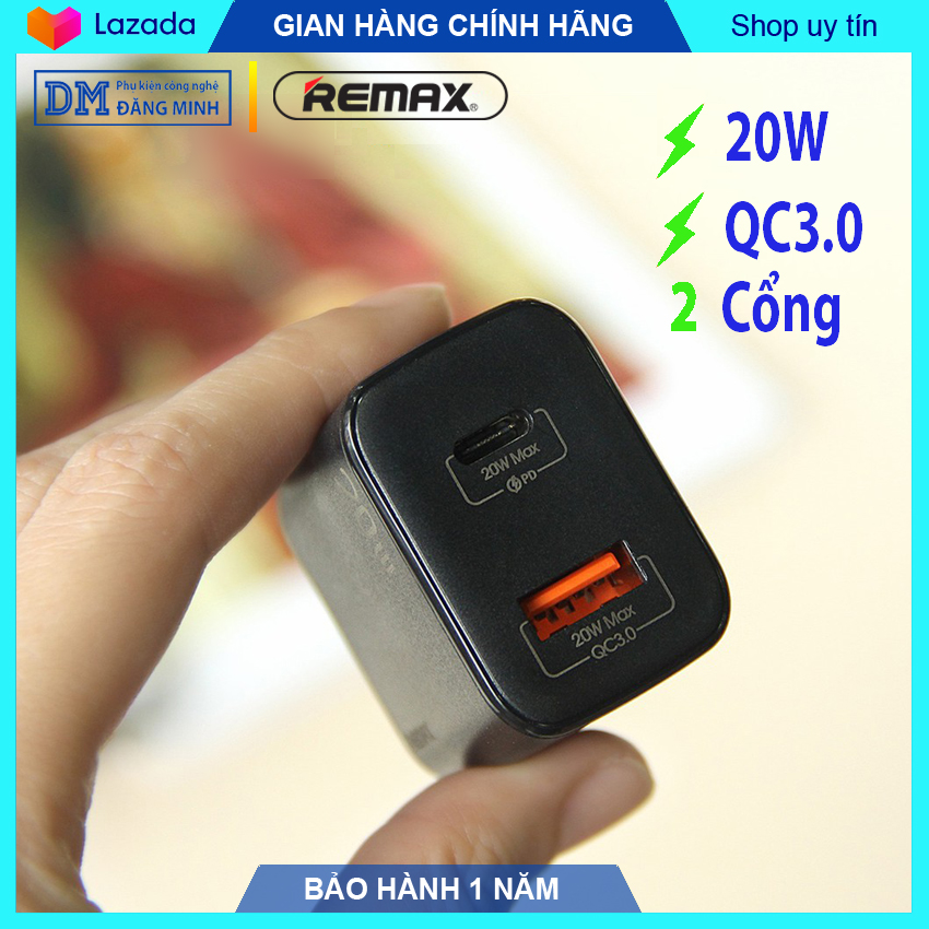 Sạc nhanh iphone Chính hãng củ sạc nhanh iphone Remax U88, U68 sạc nhanh 20W chuẩn QC3.0 2 cổng ra USB và Type-C phù hợp điện thoại Iphone, Android - Đăng Minh