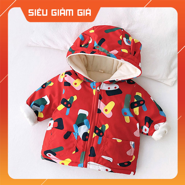 Áo Khoác Trẻ Em Áo Khoác Mùa Đông Có Mũ Lót Nỉ Cực Ấm Áp Cho Bé Trai/Bé Gái Dưới 1m1 Hình Máy Bay