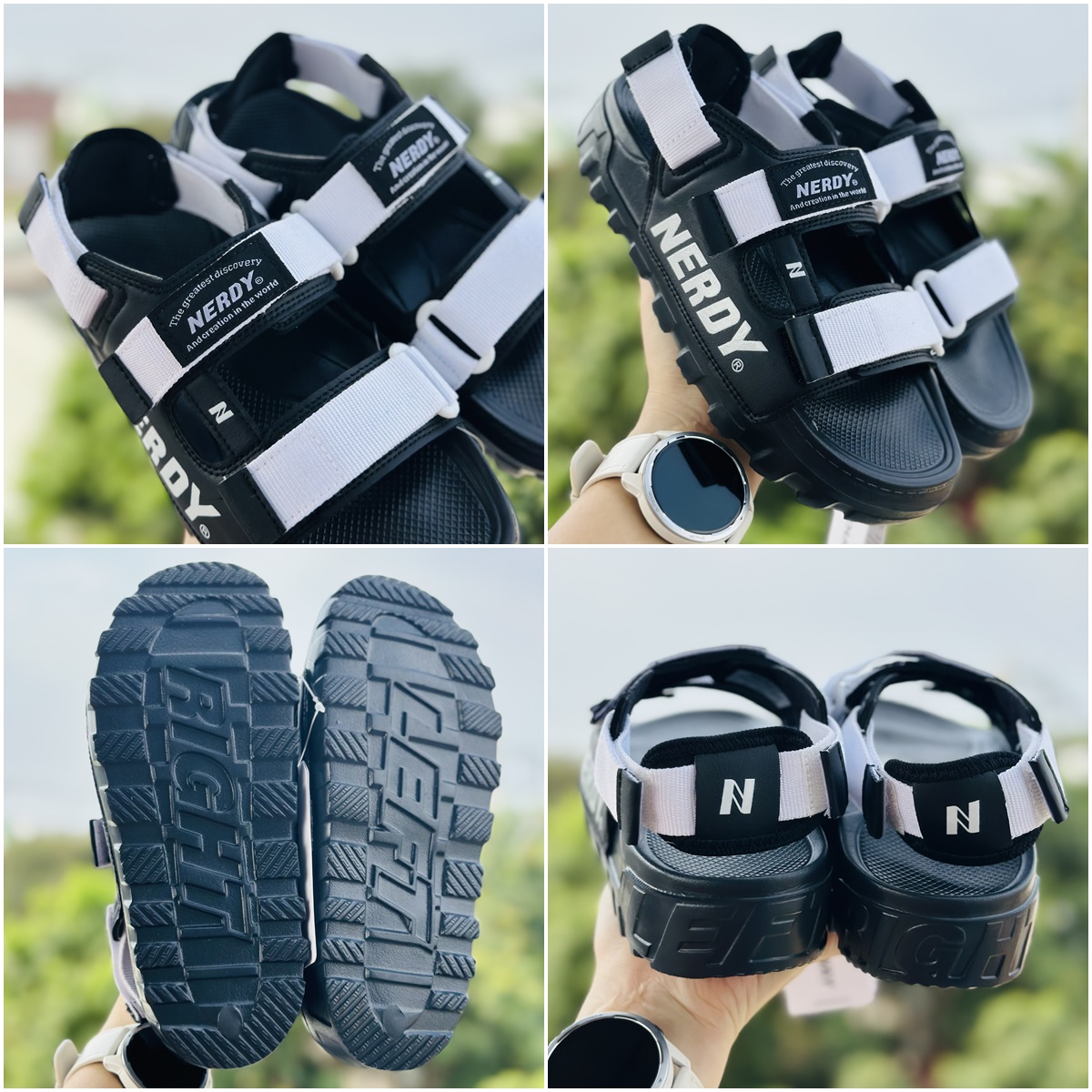 Giày Sandal NERDY❤️FREESHIP + VỚ Cao Cấp ❤️ xăng đan NERDY thể thao nam nữ màu đen logo trắng - FORM