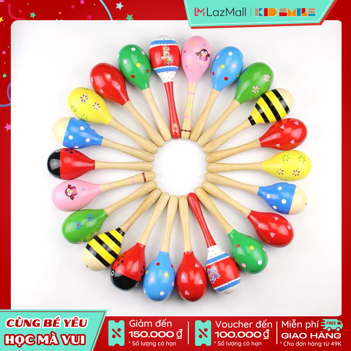 Đồ Chơi Âm Nhạc Lục Lạc Maracas Bằng Gỗ Cao Cấp Size Lớn Dài 20Cm Phát Triển Khả Năng Cảm Thụ Âm Nhạc Cho Bé Từ 0 Tuổi Trở Lên