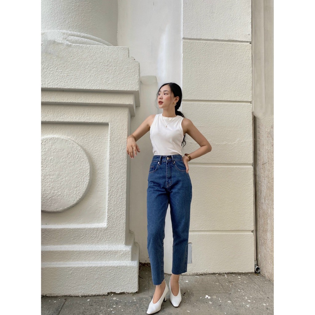 Quần Jeans Baggy Nữ Cắt Lai - Baggy Cutline Jeans Dark Blue