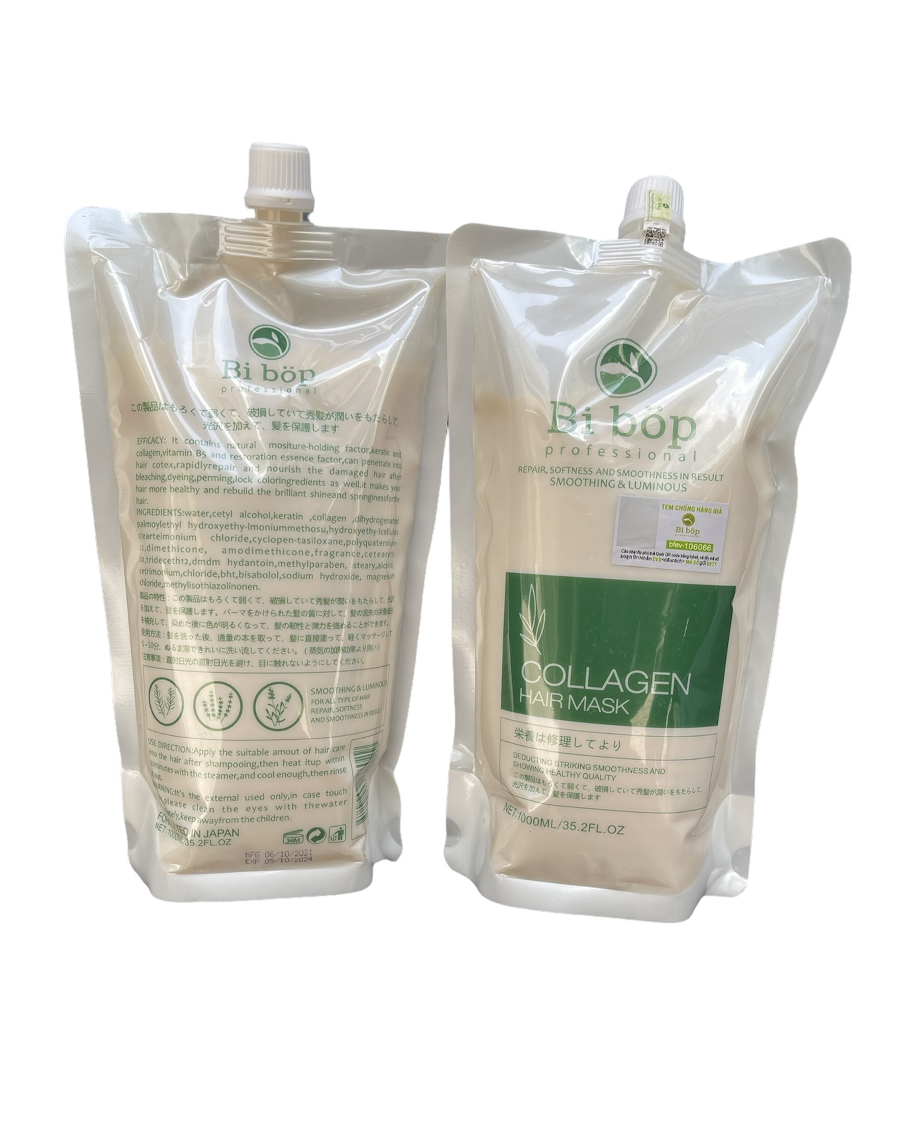 Hấp dầu colagen keratin BIBOP 1000ml, hấp ủ phục hồi tóc hư khô chẻ ngọn siêu mềm mượt lâu, mùi thơm_Hair forever love
