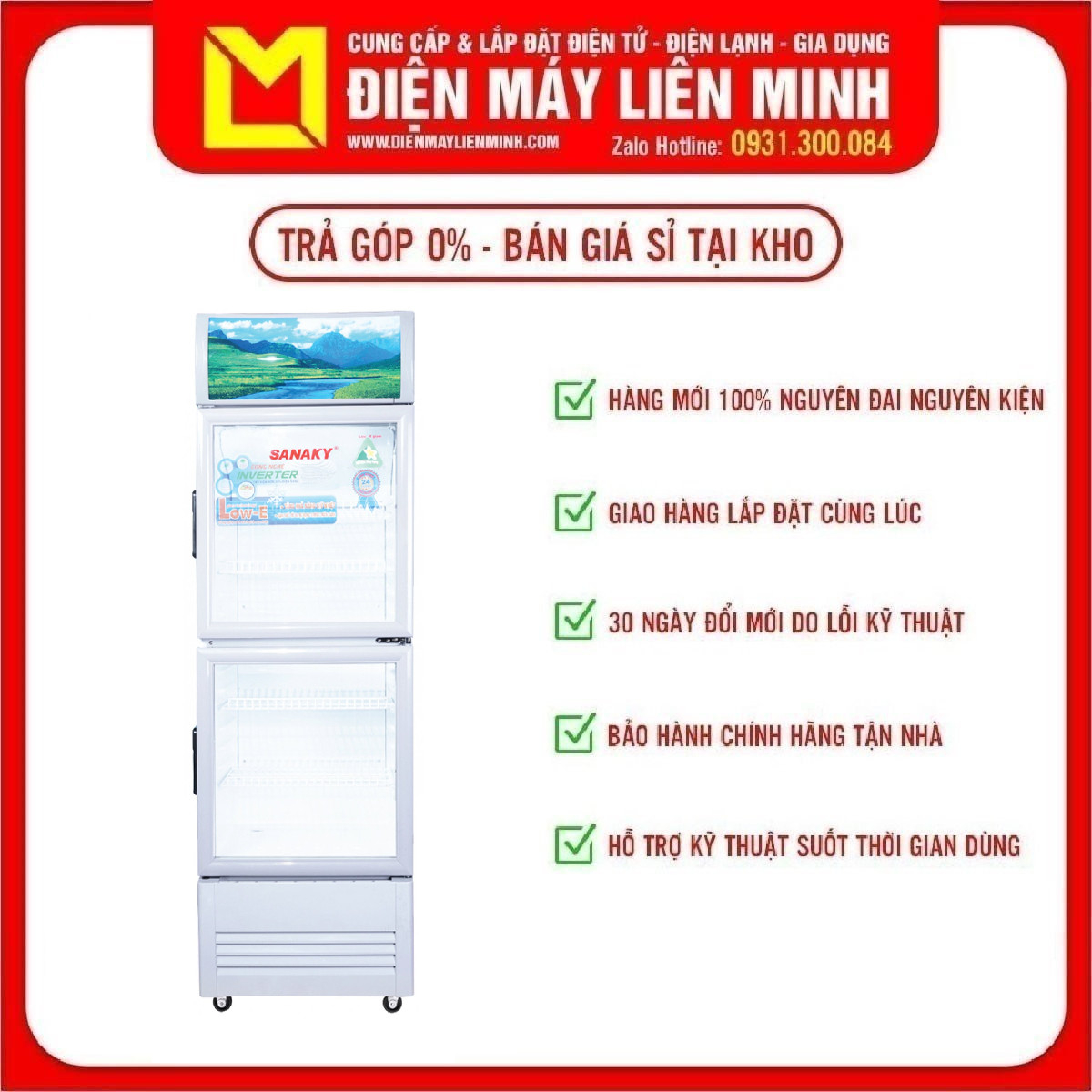 Trả góp 0% - tủ mát inverter sanaky vh-308w3l 300 lít - miễn phí vận chuyển hcm