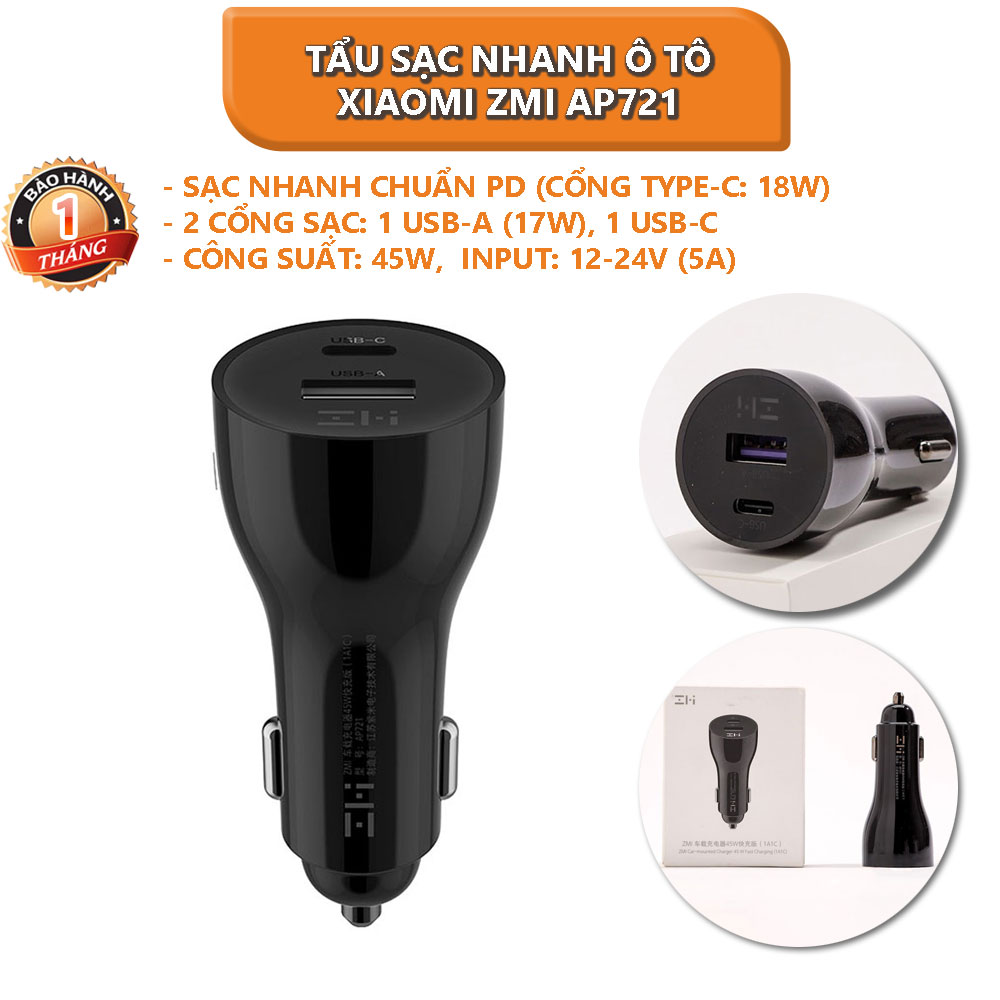 Tẩu sạc nhanh ô tô 45w xiaomi zmi ap721 - bảo hành 1 tháng