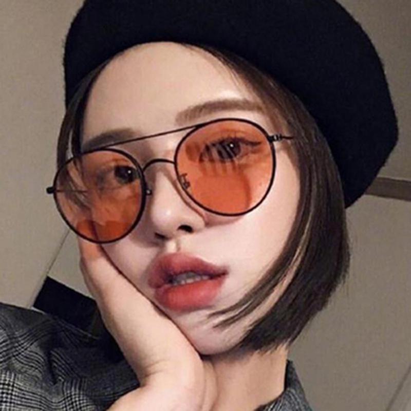Ladies Fashion Round Sunglasses Metal Double Beam Retro Glasses Trend Street Shot Color Women Wild Outdoor Eyewear