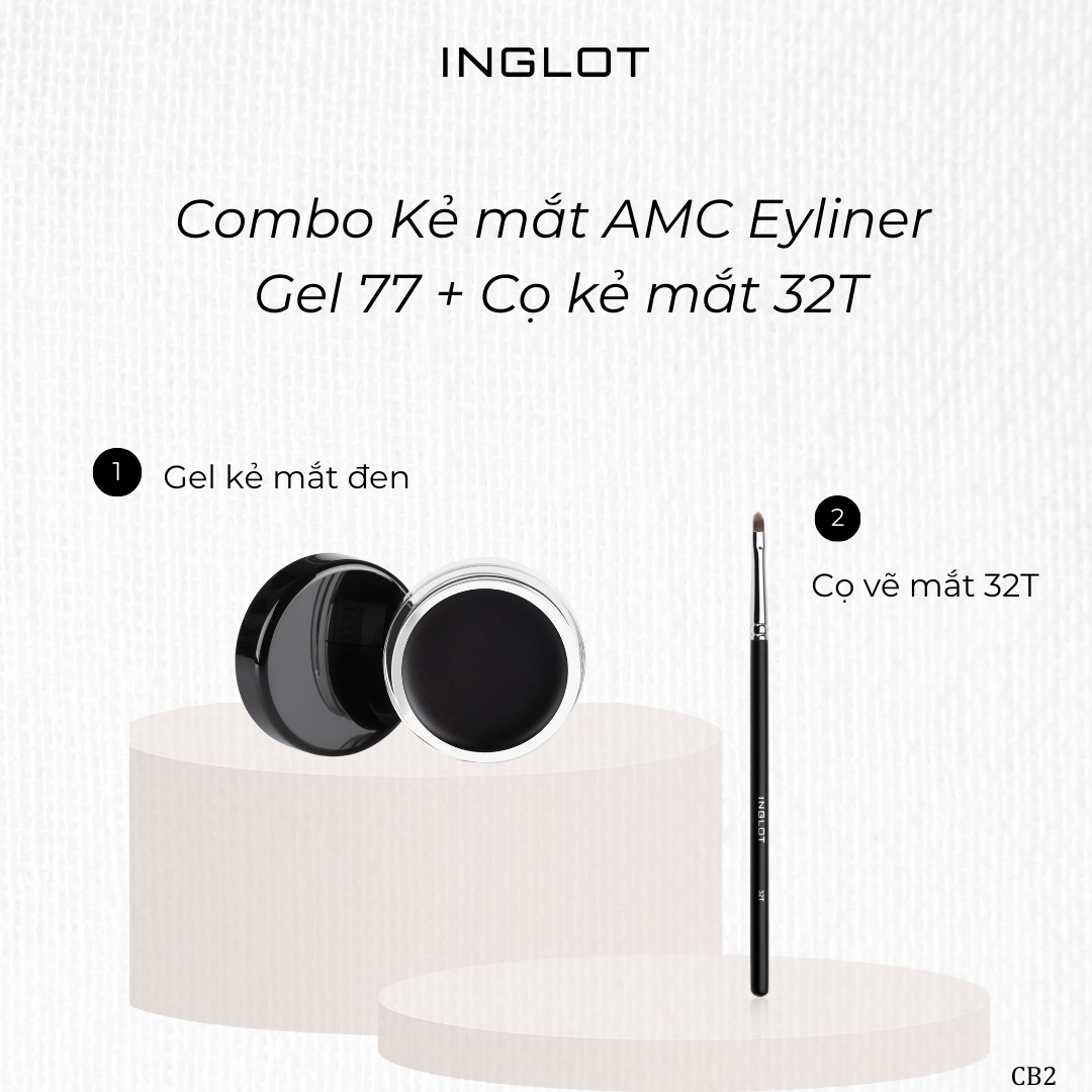 Bộ trang điểm mắt gồm gel kẻ mắt amc eyeliner bền màu lâu trôi và cọ vẽ mắt 32t inglot