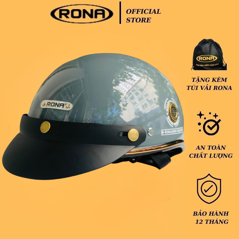 Mũ bảo hiểm nửa đầu RONA haly Luxury ximang bóng, nón xe máy nam nữ freesize, bảo hành 12 tháng - Rona Helmet