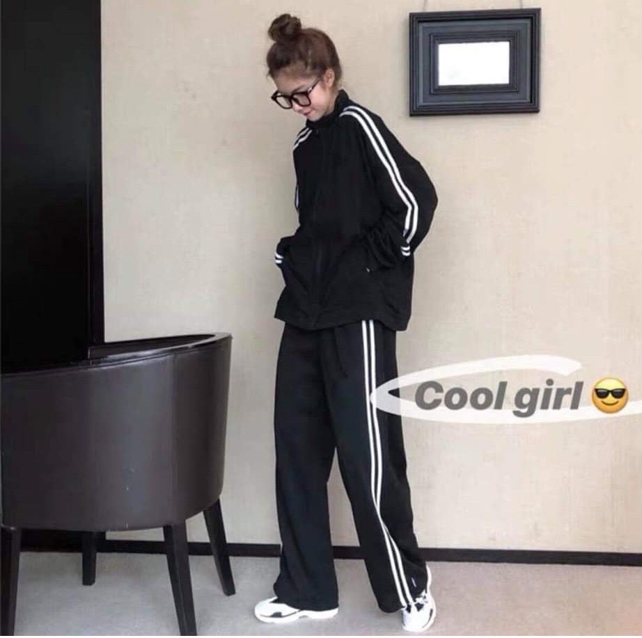 Bộ nỉ kẻ sọc thể thao unisex set đồ dài tay dáng rộng nam nữ a234