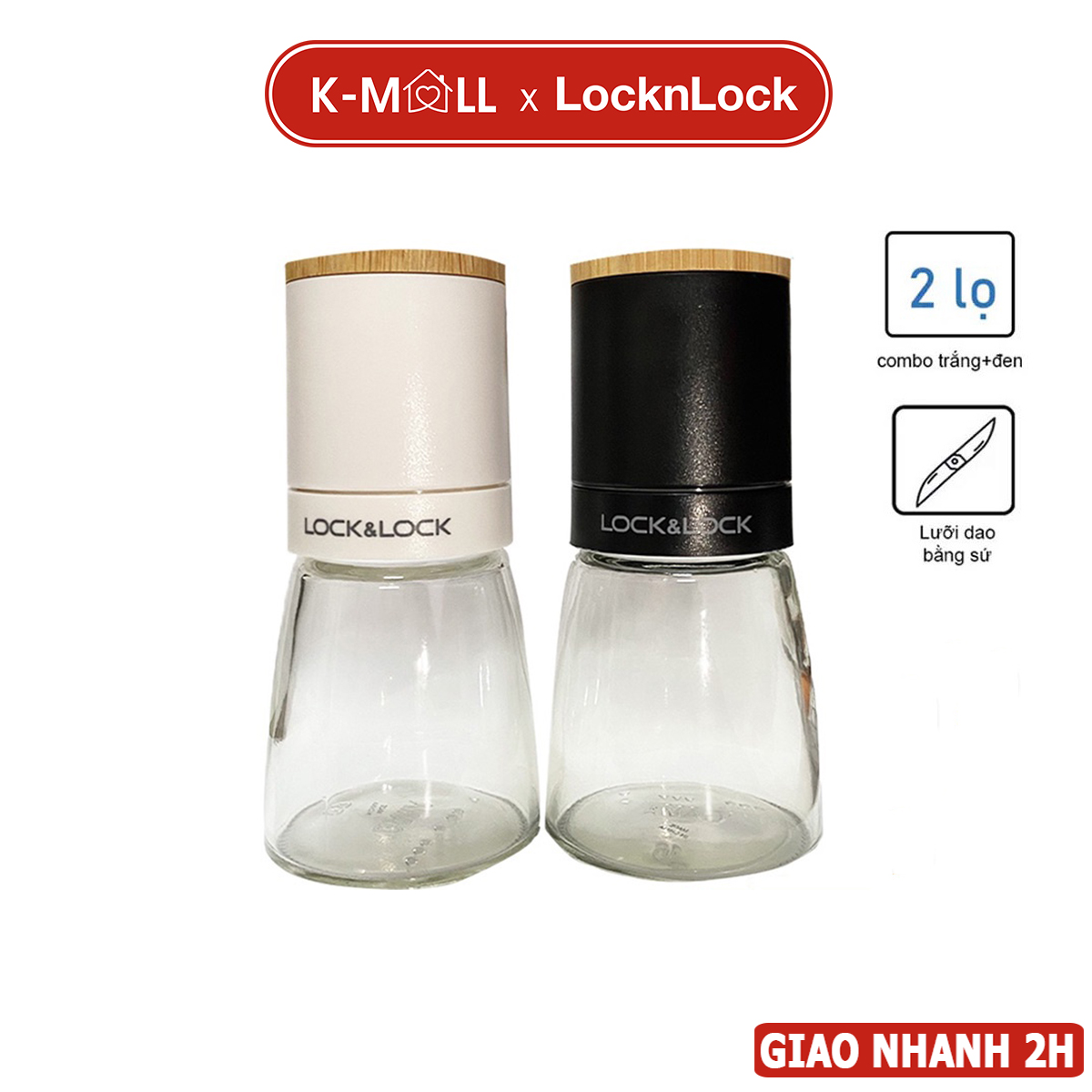 Cối xay tiêu thủy tinh lock&lock dung tích 140ml lưỡi sứ nắp gỗ sồi tiện dụng cko115 cko115s2 - k-mall