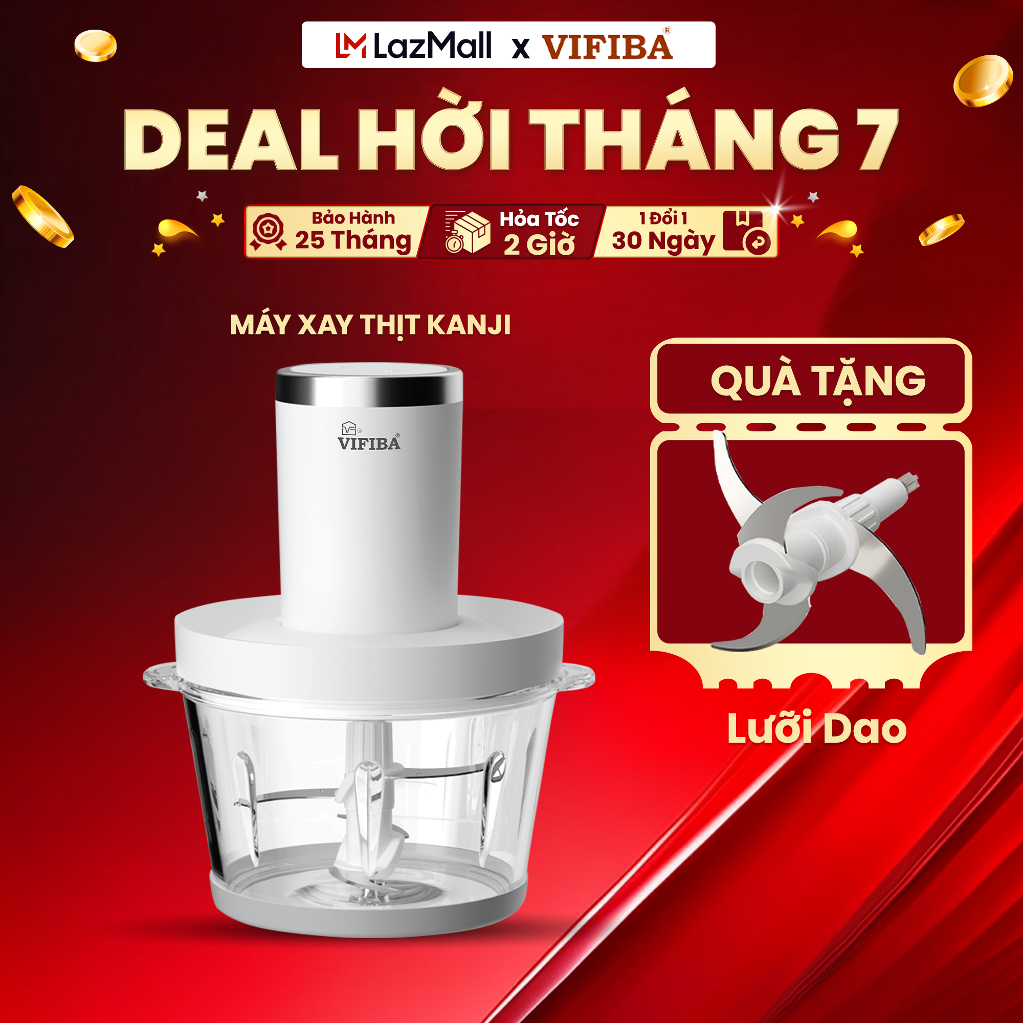 Máy xay thịt kanji vifiba, cối thủy tinh cao cấp, 4 lưỡi dao, module vfb-j18, 1.8l, công suất 300w, 2 cấp độ xay