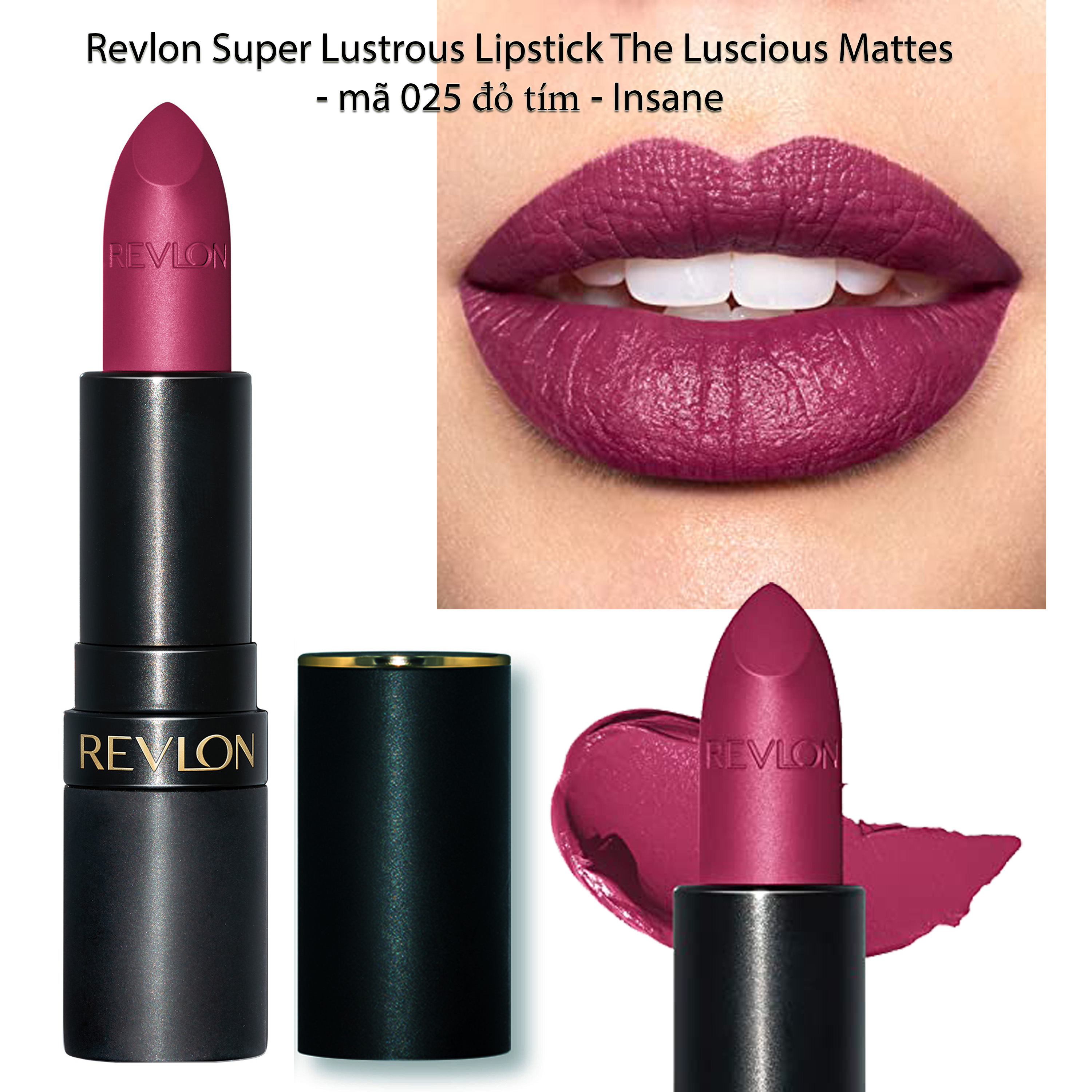 Son Lì Siêu Mịn Revlon Super Lustrous™ Mattes (025 - Insane) đỏ tím 4.2g