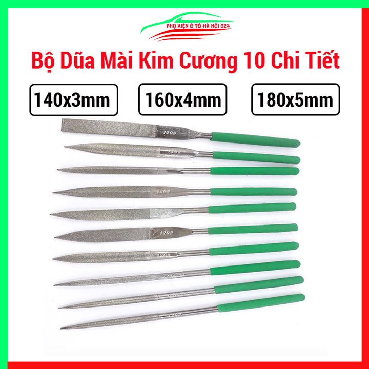 Bộ 10 mũi dũa mài hợp kim phủ kim cương 140mmx3mm/160x4mm/180x5mm mài đa năng