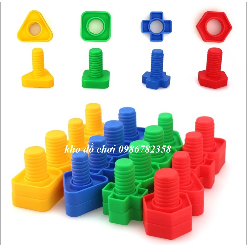 Set 16 cặp ốc vít nhựa _đồ chơi luyện vận động tinh - ốc vít nhựa to