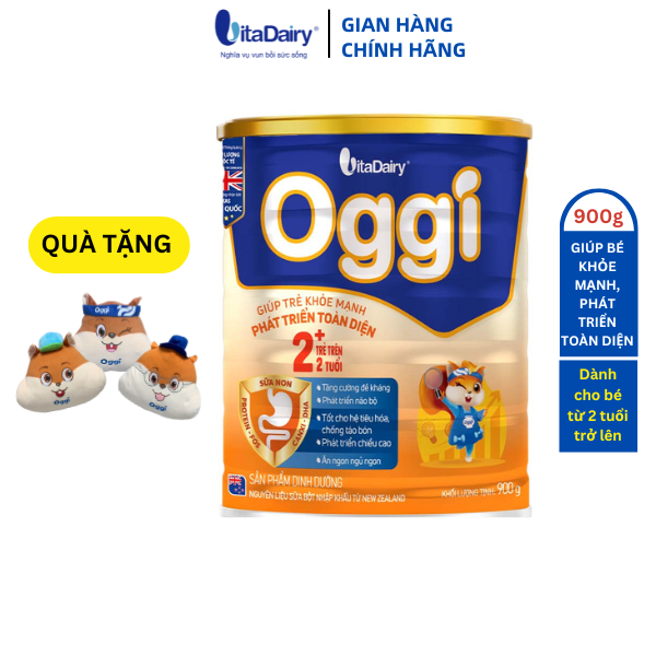 [TẶNG GỐI GIỮ ẤM TAY SÓC OGGI] Sữa bột Oggi 2+ 900g giúp bé phát triển khỏe mạnh, phát triển toàn diện - VitaDairy